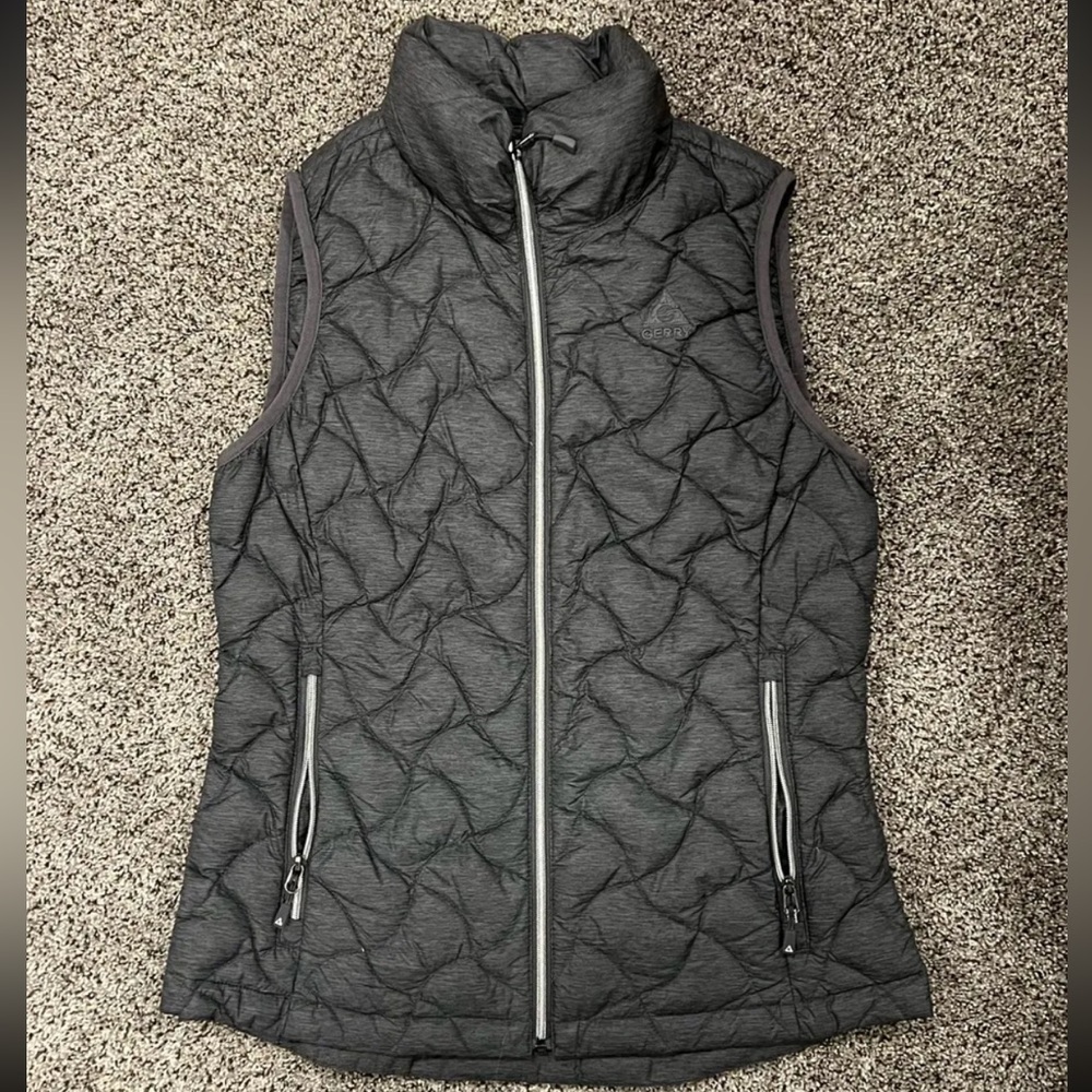 Gray Quilted Vest with Zipper Pockets
